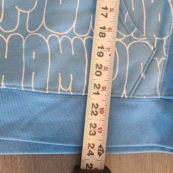 Champion Reverse Weave Hoodie Womens Large Blue Bubble Letter All Over Logo Y2K - Picture 5 of 8